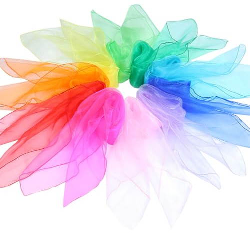 FSSTUD 12 Pcs 60 x 60cm Square Dance Scarves Small Juggling Scarves Colorful Sheer Scarves Dancing Party Scarves Performance Scaves
