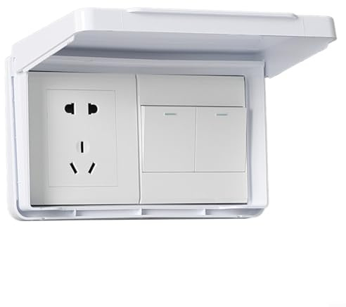 Sandyseptember Wandschalter-Steckdosenabdeckung Badezimmer Wandschalter-Abdeckung Wendeschalter Frontplatte Panel Box für Typ 86 Doppelsteckdose dünn wasserdicht (weiß)