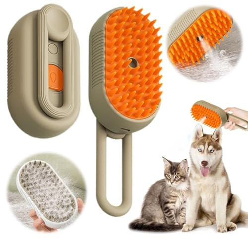 Katzenbürste mit Dampf | 3 in 1 Dampfbürste für Katzen und Hunde Katzen Bürste Katzenkamm Selbstreinigender Sprühkamm Katze Pflege Bürste Haustier Haar Entfernung (Grün)