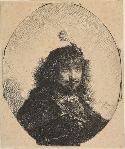 ARToPHIIU Pinturas Famosas Pinturas Murales Cuadro Moderno Lienzo Autorretrato con sable emplumado y rebajado. por Rembrandt Van Rijn para la Decoración de la Sala de Estar 60x90cm