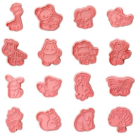16 moldes prensables para galletas de animales de dibujos animados, galletas, galletas, fondant, sellos de galletas, suministros para fiestas