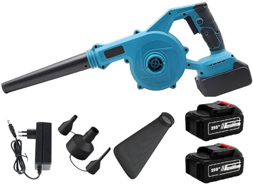 Souffleur à feuilles, 18 V, batterie et chargeur, aspirateur de feuilles électrique 2 en 1, souffleur aspirateur de feuilles avec batterie, 3,6 m/min (avec 2 batteries de 4000 mAh)
