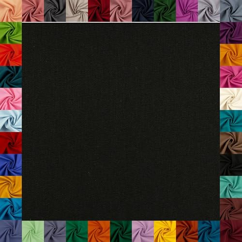 Baumwollstoff HEIDE, 100% Baumwolle, 42 Uni-Farben, Coupons (keine Meterware), ca. 150 cm breit, ca. 160 g/m², Oeko-TEX Standard 100 (schwarz, 2 m)