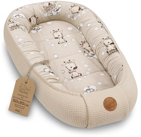 Nido per Lettino e Culla Neonato 50x90cm – Riduttore avvolgente in Cotone Nido d'Ape – Baby Nest morbido traspirante accogliente per Carrozzina Cameretta Viaggio Giraffe