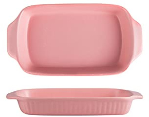 Juego de 2 fuentes de cerámica for hornear, rectangulares, de 28 x 15 x 4,3 cm, for lasaña y pasteles.(Pink)