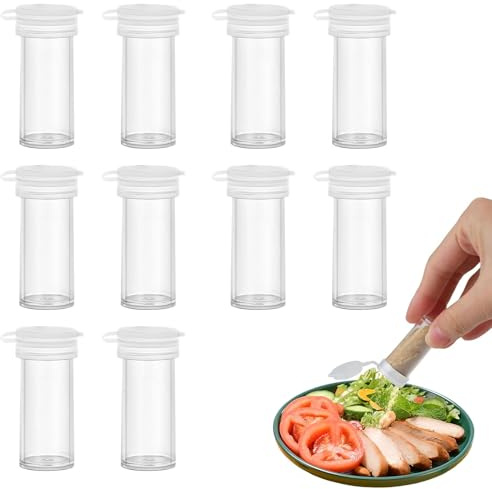 10 Stück Mini Salzstreuer,Salzstreuer Klein mit Deckel,Plastik Mini Gewürzstreue,Tragebare Ministreuer Gewürzspender,Salz und Pfefferstreuer Klein,Reise Gewürzstreuer,für Camping Gewürze Set