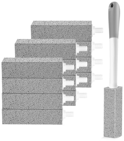 Gnvop 12 Pack Toilet Pumice Stone with Long Handle,Pumice Stone Toilet Bowl Cleaner,1 Cleaning Handle, 12 No Touch Replaceable Piedra Pomez for Cleaning Toilets, Bathtubs, Grills, Swimming Pool, Sinks