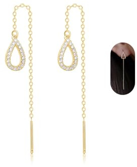 Tropfen Einfädler Ohrringe Gold, Oval Strass Ohrringe Lang Hängend Mit Kette Verbunden, Hängeohrringe Quasten Ohringe für Damen Mädchen Kinder Earrings for Women