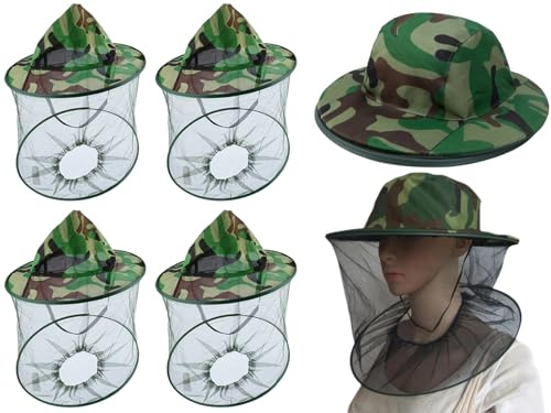 Anti-zanzara Cappello della Protezione,4 pezzi Zanzariera Cappello, Cappello di Testa a Rete Faciale,per campeggio, escursionismo, pesca, protezione da insetti e zanzare