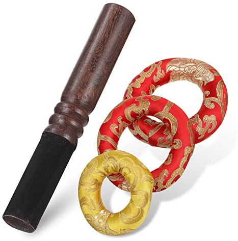 Cabilock 3 Stück Teiliges Buddhistisches Klangschalenkissen mit Handgefertigtem Mallet für Meditation Rutschfeste Schutzmatte Verschiedenen für Klangschalen Yoga Zufällige