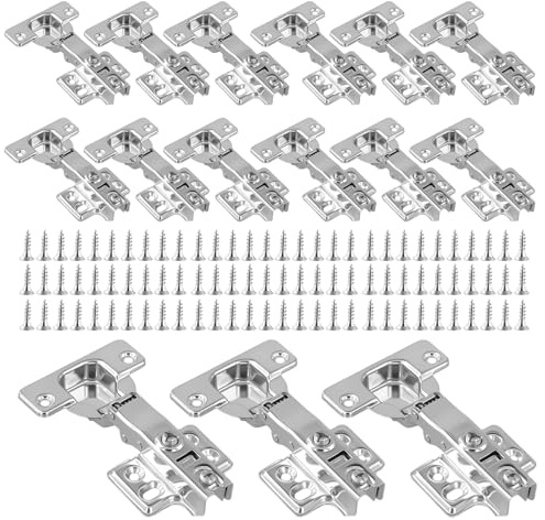 PINGEUI Kitchen Cupboard Hinges, 15 PCS 105 Degree Soft Close Hinges, Full Overlay Cabinet Wardrobe Hinges with Screws for Bathroom Bedroom Dining Room