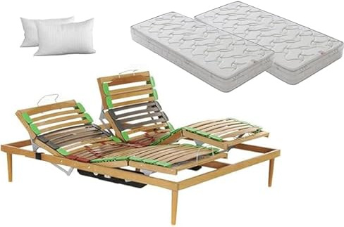 SARDAMATERASSI - rete elettrica matrimoniale 160x190 cm green confort con coppia materassi memory ortopedico 20 cm guanciali omaggio