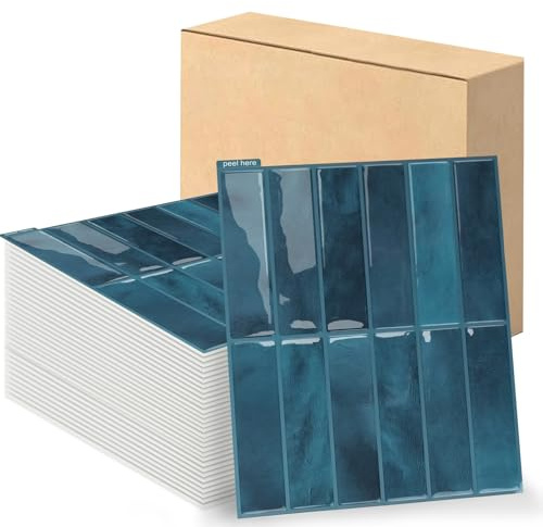 Swehooirt Blue Adhesive Tiles, Kitchen 3D Tile Stickers, Wall Tiles, Self-Adhesive Tiles, Kitchen, Adhesive Tiles, Bathroom Wall, Pack of 10 (29 x 23 cm)