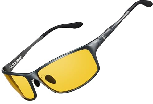 BIRCEN Night Vision Glasses for Driving: Al-Mg Metal Yellow Anti-Glare Night Glasses Reduce Eye Strain for Drivers Rain Fog Snow