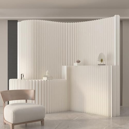 Paravent Raumteiler mit Regal Trennwand Raumtrenner Mobiler Sichtschutz für Hotels, Rezeption, Wohnzimmer, Arztpraxis, Salon, Kosmetikstudio(Weiß)