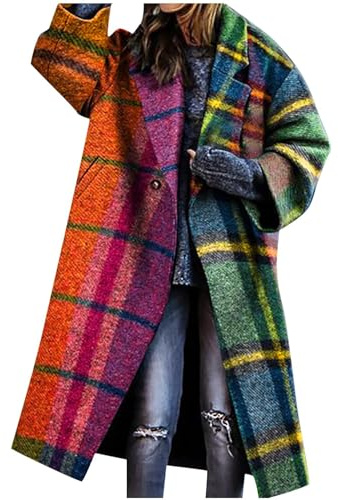 Cocila Pardessus pour Femmes éPaissi Classique Longue Longueur Couleur Assortie Imprimé à Carreaux Hiver Manteau D'extéRieur avec Poches Cardigans Plumeau LéGers pour Femmes Veste Courte Femme