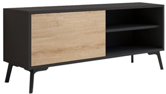 MB Muebles Bonitos | Mueble TV bajo Kai con 1 Puerta para Salón Moderno | Mueble de Melamina Mate | Color Negro y Sonoma | 100x42x30 cm