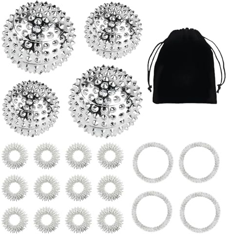 WELHAEPI 4 Igelbälle + 12 Akupressurringe, Magnet-Massage-Set | Skills Borderline Set, Magnetic Acupressureballs, Igelbälle Massageringe für Stressabbau, Entspannung und Schmerzlinderung