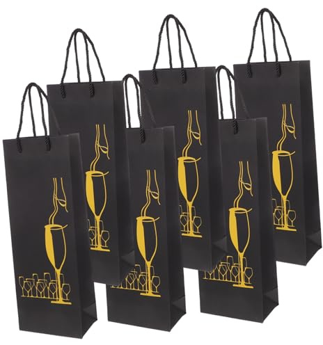 TOPPERFUN 12 Stück Weintragetaschen aus Schwarzem Papier Tragbar und Praktisch als Geschenkverpackung für Weinflaschen bei Geburtstag oder Hochzeit
