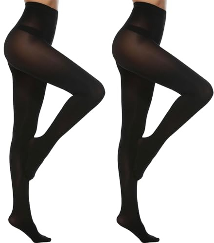 InfiniZer 2 Pairs Tights Women, Opaque Tights for Women 40 Denier (UK, Alpha, M, L, Regular, Regular, Black+Black)