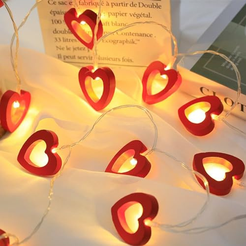 LED Herz Lichterkette, 1,5M 10 LED Lichterkette Herzen Rot, Valentinstag Herzförmige Lichterkette Batterie, Lichterketten Herz Deko, Herz Fairy Lights für Valentinstag,Hochzeit,Jahrestage,Party Deko