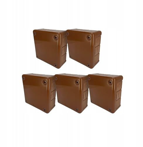 EDO Set 5x Aufputz-Abzweigdose IP55 Wasserfest 98x98x42 mm Braun, 12-Einführungen, Halogenfrei – Verteilerdose/Anschlussdose mit Gummitüllen und Schraubverschluss für Innen- und Außenbereich