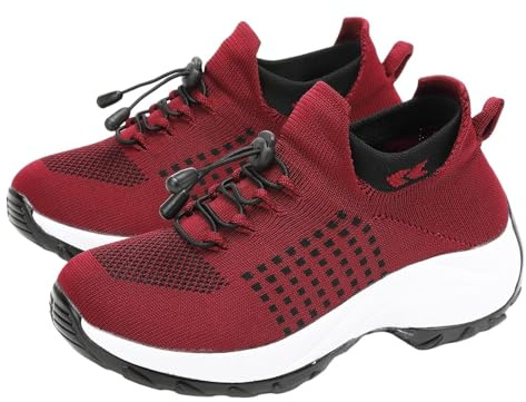 Comfort Wear Orthowear-skor för kvinnor - Andningsbara mesh ortopediska sneakers med luftkudde för lindring av plantar fasciit, B Röd, 40 EU