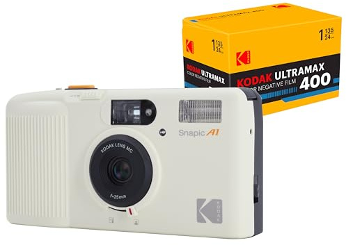 KODAK Snapic A1 35mm Film Camera 35mm, Reusable, 2-Zone Focus, Lightweight, Compact (Bundle with 24exp Film, Ivory White)