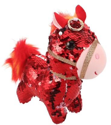 Gatuida Mascotte en Peluche Cheval pour Le Nouvel an 2026, Jouet Animal du Zodiaque Chinois, Mascotte à Paillettes Année du Cheval, décoration Festive Porte- et Souvenir de Bon augure