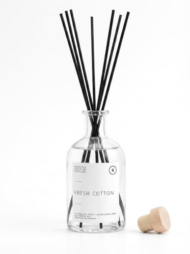 BOHORIA Raumduft Stäbchen 250ml – Lufterfrischer Eleganter Duftdiffuser mit Stäbchen – Konstante Duftabgabe für Wohnraum, Schlafzimmer & Bad (250 ml, Fresh Cotton)