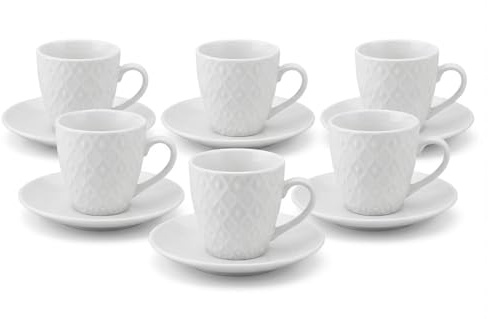 l&j Juego de 6 tazas de café con platillo de colores, juego de tazas de café expreso de porcelana con mango, lavables en lavavajillas, reutilizables vasos para capuchino, leche y té
