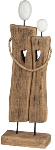 formano Deko Objekt Paar Holz Skulptur Figuren auf Standfuß aus Naturholz mit weißen Elementen, 38 cm Moderne Liebes- & Partnerdeko für Sideboard, Regal & Büro
