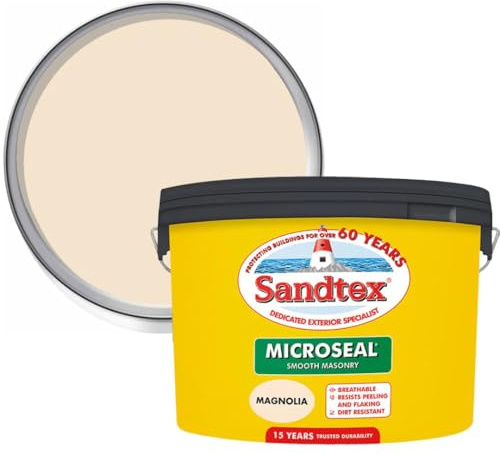 DRW Magnolia Microseal Smooth Masonry Paint 7.5L | Exterior Wall Paint for Brick Render Concrete and Stone | Long Lasting Weather Protection | Smooth Matt Masonry Finish for Exterior Walls