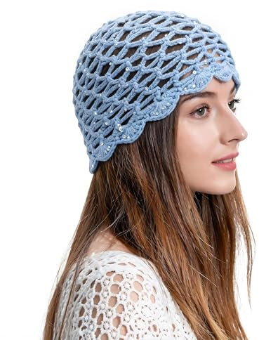ZLYC Bonnet tricoté à la Main pour Femme Motif Floral Vintage | Léger et respirant, esthétique bohème rétro chic, tenue quotidienne de café, festival, séance photo