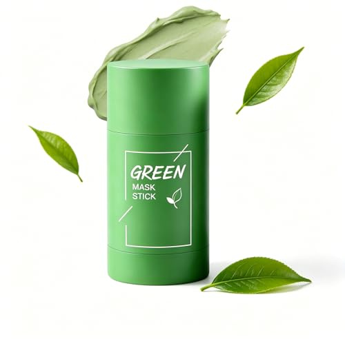 Green Tea Mask Stick, 40g Masque au Thé Vert – Masque Solide Nettoyant & Contrôle du Sébu, Éliminateur de Points Noirs, Nettoyage Profond des Pores, Hydratant pour Femmes et Hommes