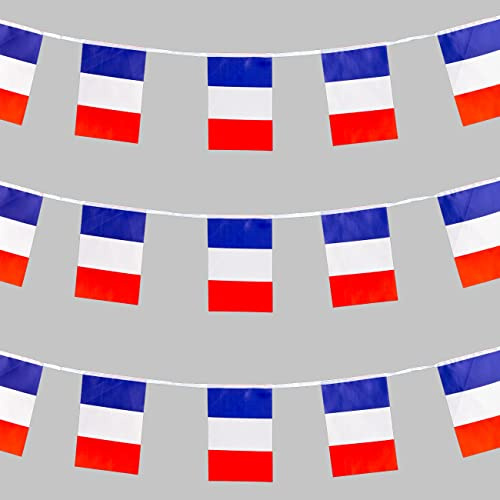 SHATCHI- Lot de 10 fanions de 3 m-Drapeaux de Rugby de la France-Décorations de Jardin en Tissu, SHATCHI-895, Bleu, Blanc, Rouge