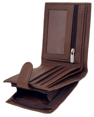 RAS WALLETS Mens RFID Blocking Soft Genuine Leather Bifold Wallet with A Side Zipper Coin Pouch 42 (Brown)