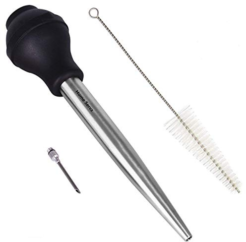Home Servz 18/8 Stainless Steel Silicone Bulb Turkey Basters Syringe - Injector Needle with Cleaning Brush