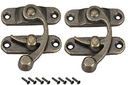 sourcing map 2 Stück Antiker Vintage Schnell Verschluss Rechte Riegelhaken Haspe Riegel 42mm x 36mm Schwingenriegel Bronze mit Schrauben