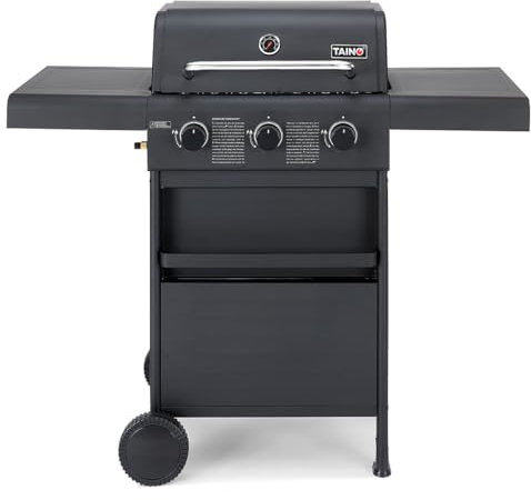 TAINO COMPACT Gasgrill Grillwagen Griller BBQ Edelstahl-Brenner Gas-Grill schwarz Balkon City (3+0, Schwarz)