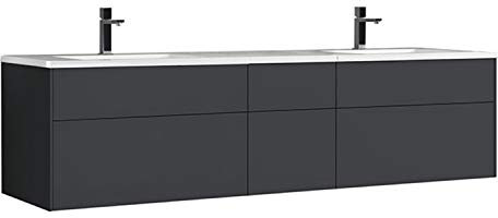 StoneArt Badmöbel Set mit Mineralguss Waschbecken und Unterschrank Waschtisch als Einzel- oder Doppelwaschbecken mit Unterschrank ohne Armaturen Venice VE-2000-II dunkelgrau 200cm