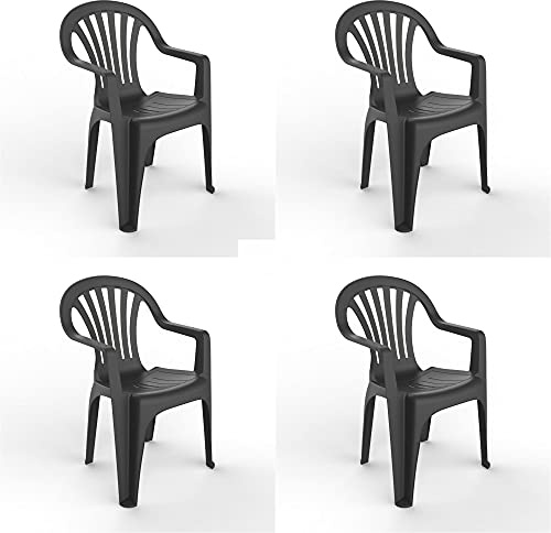 resol grupo RESOL Nuevo Pals Set 4 Sillas de Plástico Reposabrazos Exterior Ligera y Apilable para Eventos Reuniones Jardín Terraza Patio Fácil Mantenimiento Filtro UV Color Gris Antracita