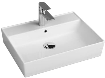 Kerabad Design Waschbecken eckig, Wandmontage oder Aufsatzwaschbecken, Keramik weiß, 50 x 38cm