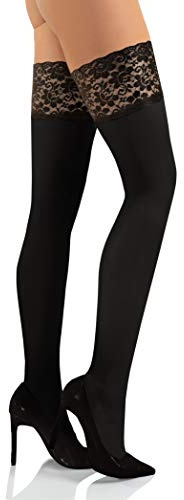 sesto senso Bas Autofixant Femme Opaque 50 Deniers Microfibre Dentelle avec Silicone Sexy 1 Paire Collant 1/2 XS/S Noir