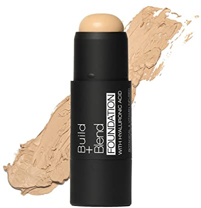 Palladio BUILD & BLEND Foundation Stick, Medium Coverage Buildable Contour Stick for Face, Ultra Blendable Creamy Formula for a Natural Shine Free Finish, 0.25 Ounce (Natural Beige)