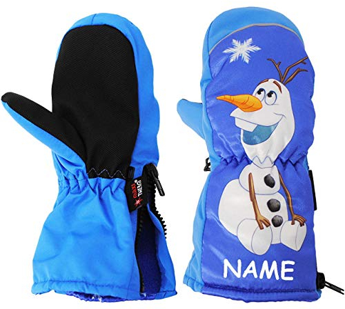 Fausthandschuhe - mit Reißverschluß & langem Schaft - Gr. 5 bis 6 Jahre - Frozen - die Eiskönigin - Schneemann Olaf - incl. Name - LEICHT anzuziehen ! mit..