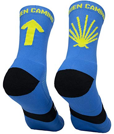 PERRO LOCO CLOTHES Camino de Santiago. Calcetines Antiampollas Antiolores Compresivos Transpirables Compresión (Buen Camino 40 42 Azul)