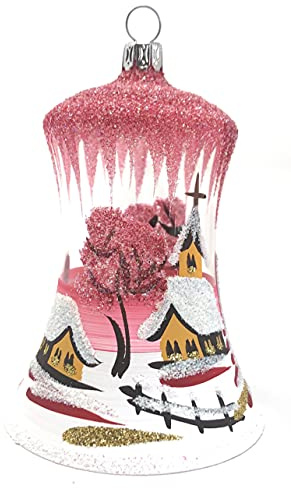 Christbaum-Glocke Medium + ø 8 cm + Weihnachts-Glocke aus Glas + Handarbeit aus Lauscha (rot - transparent)