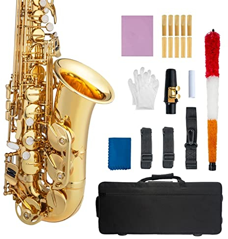 Saxophon Anfänger Kit NEU Alto EB Tune Saxophon Messing Goldlack Sax Mit Fall Mundstück 2. 5 Alt Saxophon Schilf Korkband Pinselhandschuhe Fall