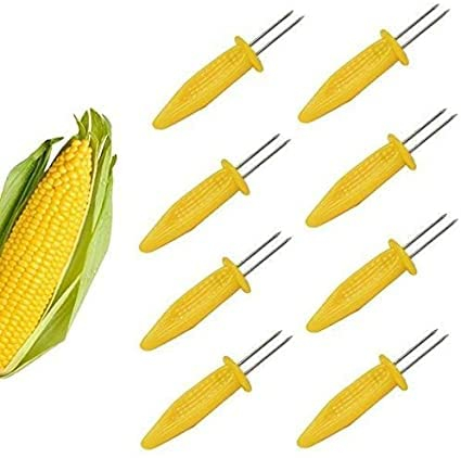 A-Z® 12x Corncob Holders Forks, Barbecue Skewers, Stainless Steel Corn on The Cob Skewers, Sweetcorn Prongs Corn Cob Forks, Interlocking Corn Holders with PP Handle for BBQ, Picnics Dishwasher Safe